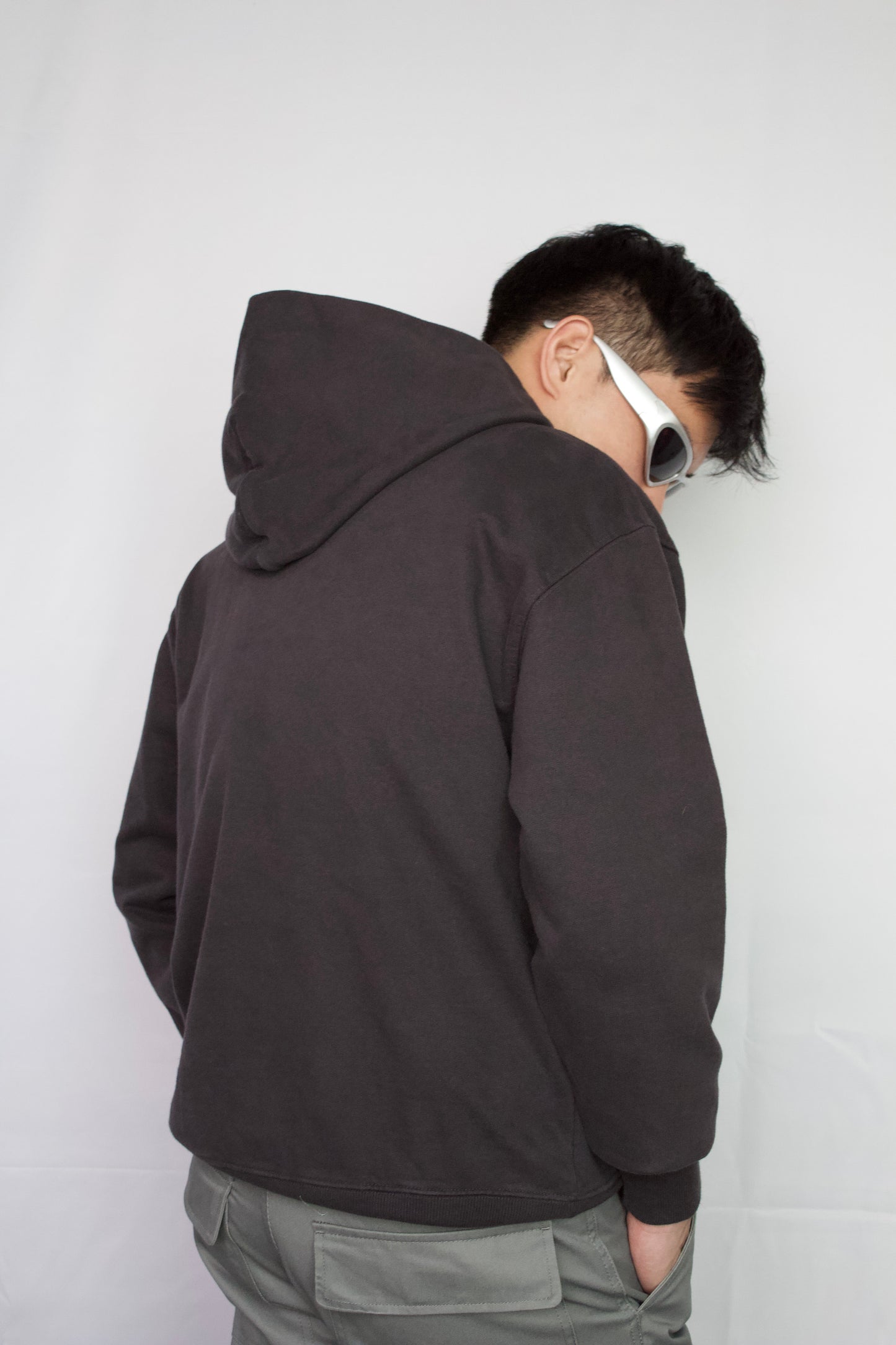 EMBROIDERED LOGO OVERSIZED FLEECE HOODIE - VINTAGE GREY