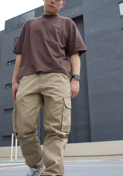 EMBROIDERED LOGO CARGO PANTS - KHAKI