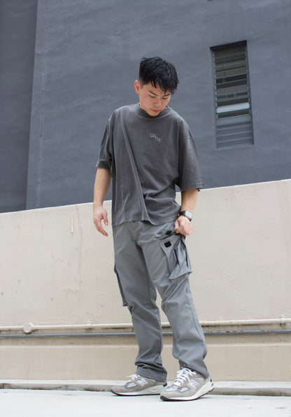 EMBROIDERED LOGO CARGO PANTS - GREY