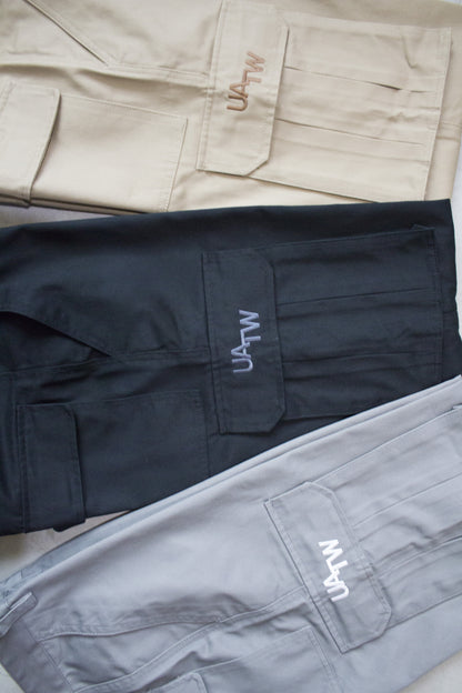 EMBROIDERED LOGO CARGO PANTS - KHAKI