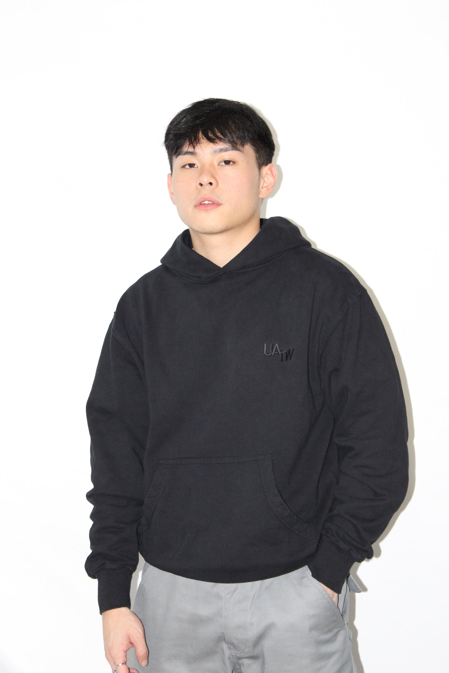 EMBROIDERED LOGO OVERSIZED FLEECE HOODIE -  VINTAGE BLACK