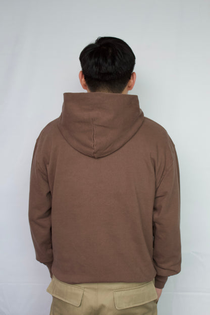 EMBROIDERED LOGO OVERSIZED FLEECE HOODIE -  VINTAGE MOCHA