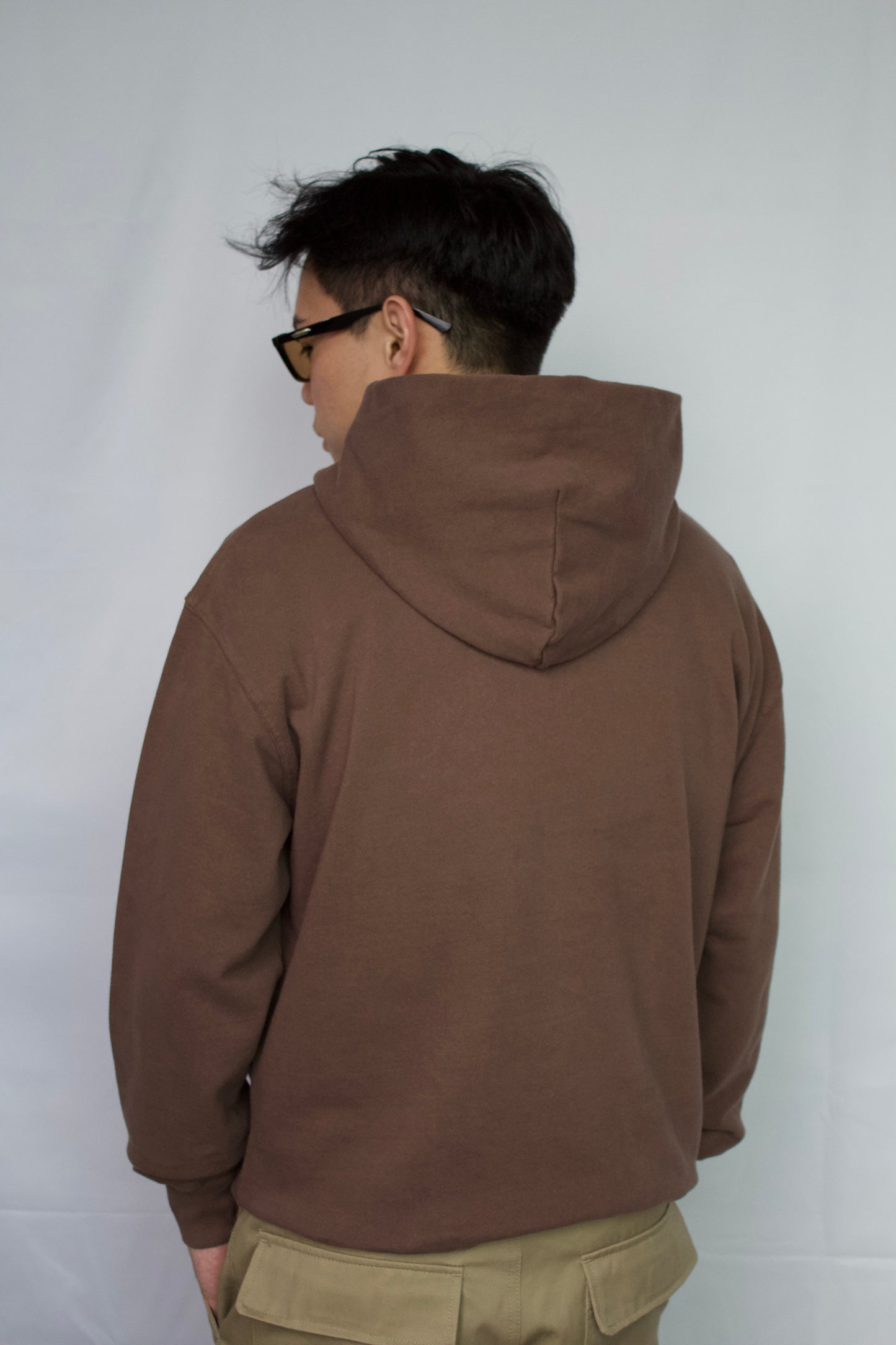 EMBROIDERED LOGO OVERSIZED FLEECE HOODIE -  VINTAGE MOCHA